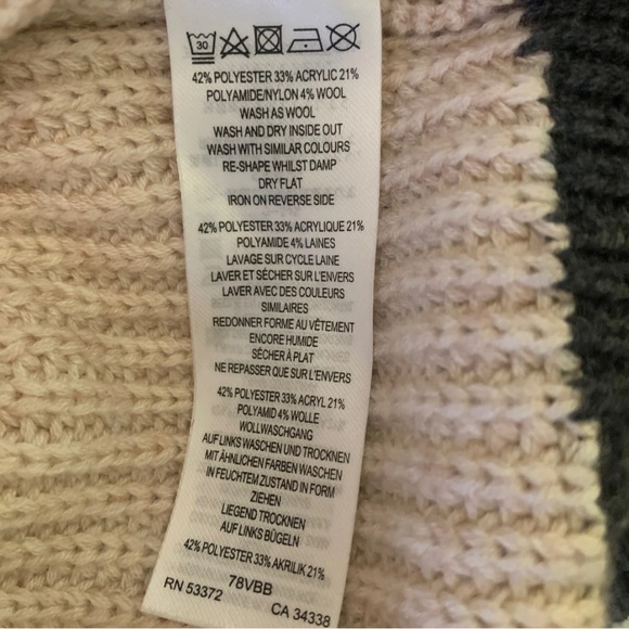 French Connection Ribbed Colorblock Pullover Sweater Tan Cream Large Chunky - Picture 5 of 11